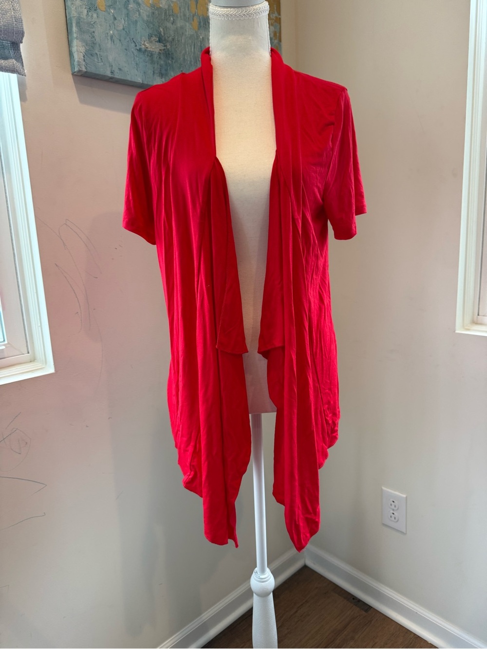 Urban Coco Women's Open Drape Short-Sleeve Cardigan - Red Size XL
